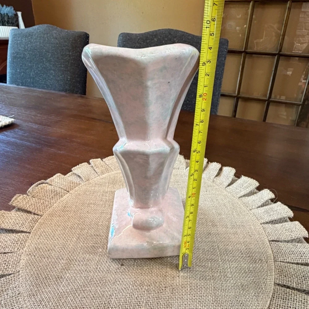 Vintage Gonder Pink Blue Drip Glaze Cornucopia Vase Art Deco Pottery USA